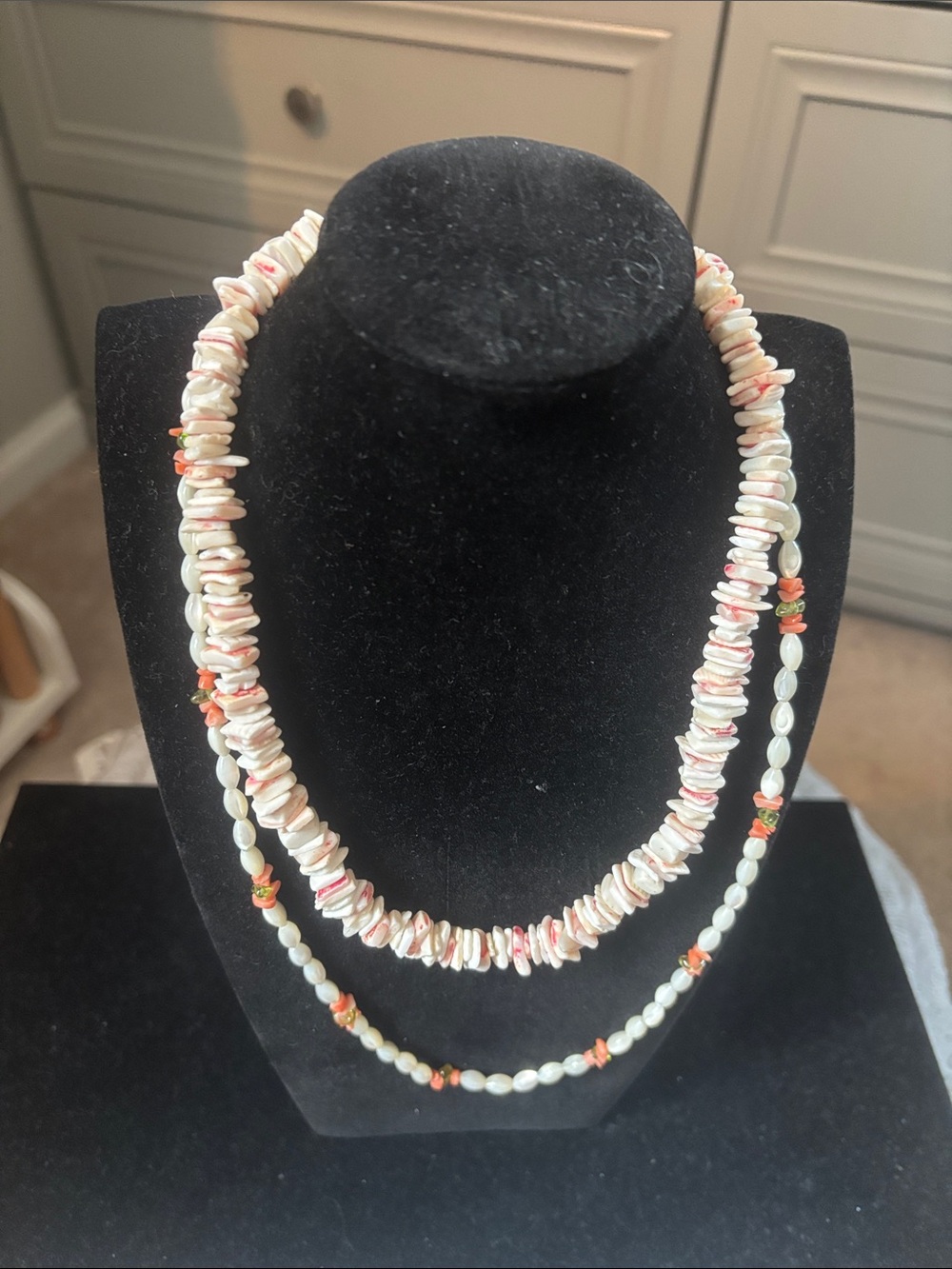 Handcrafted White and Pink Shell Layered Necklace -